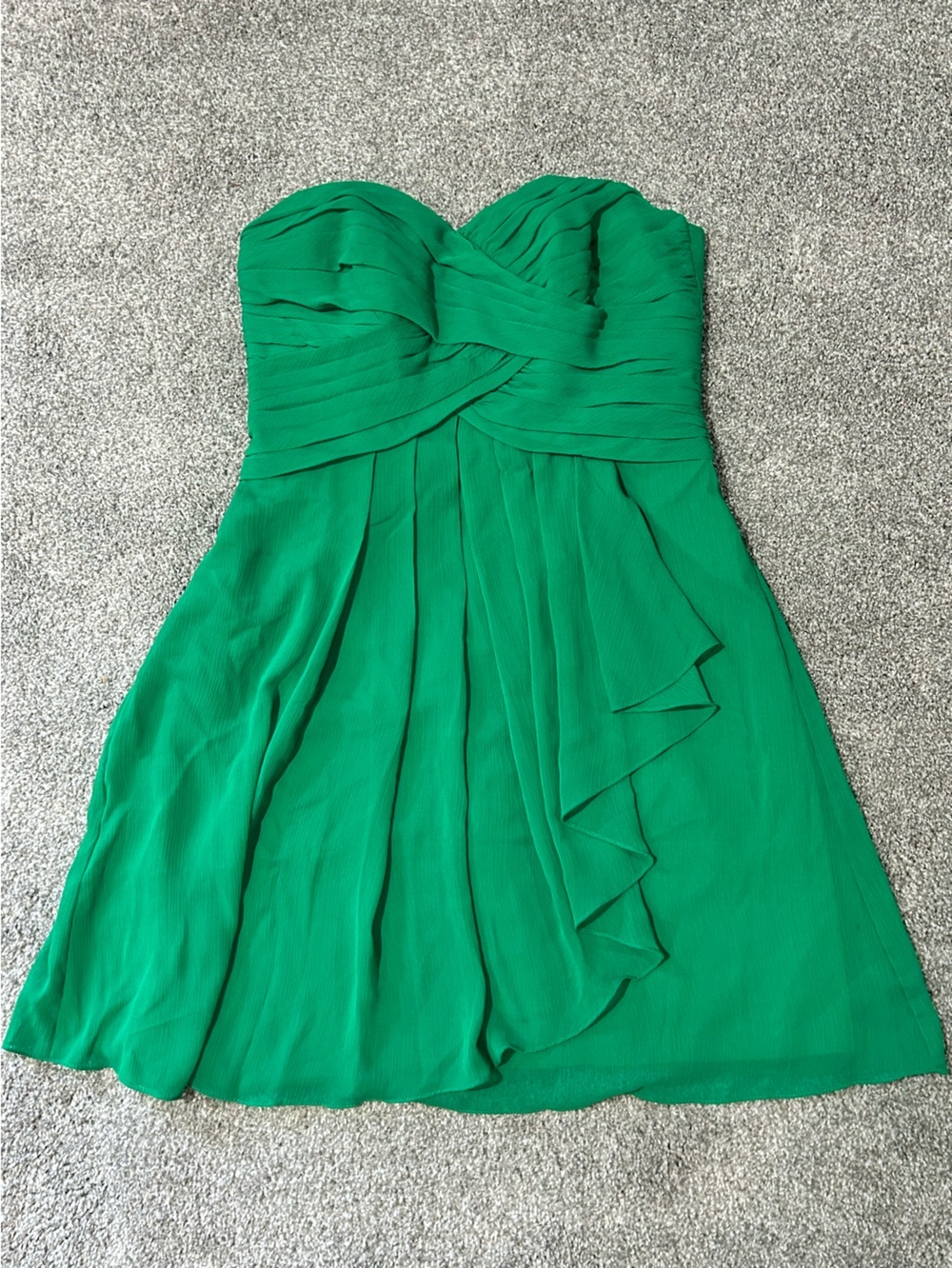 David's Bridal Emerald Green Strapless Cinch Chiffon Flowing Midi Dress Size 10